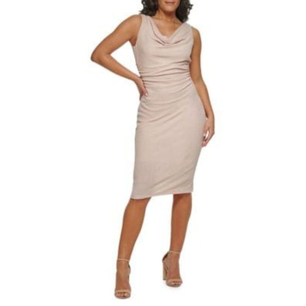 NWT KENSIE DRESSES Womens Beige Slit Back Hem Lined Sleeveless Sheath Dress 6